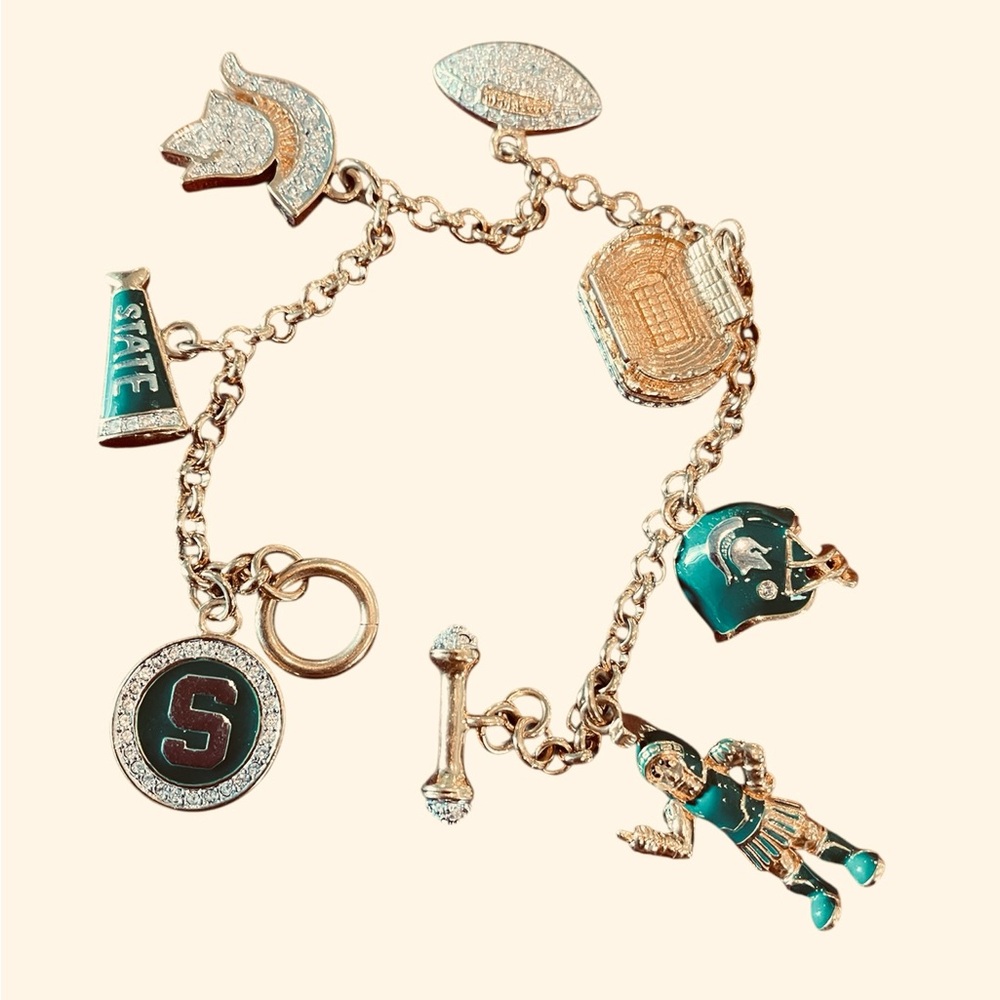 Michigan State Spartans Charm Bracelet Football Stamped